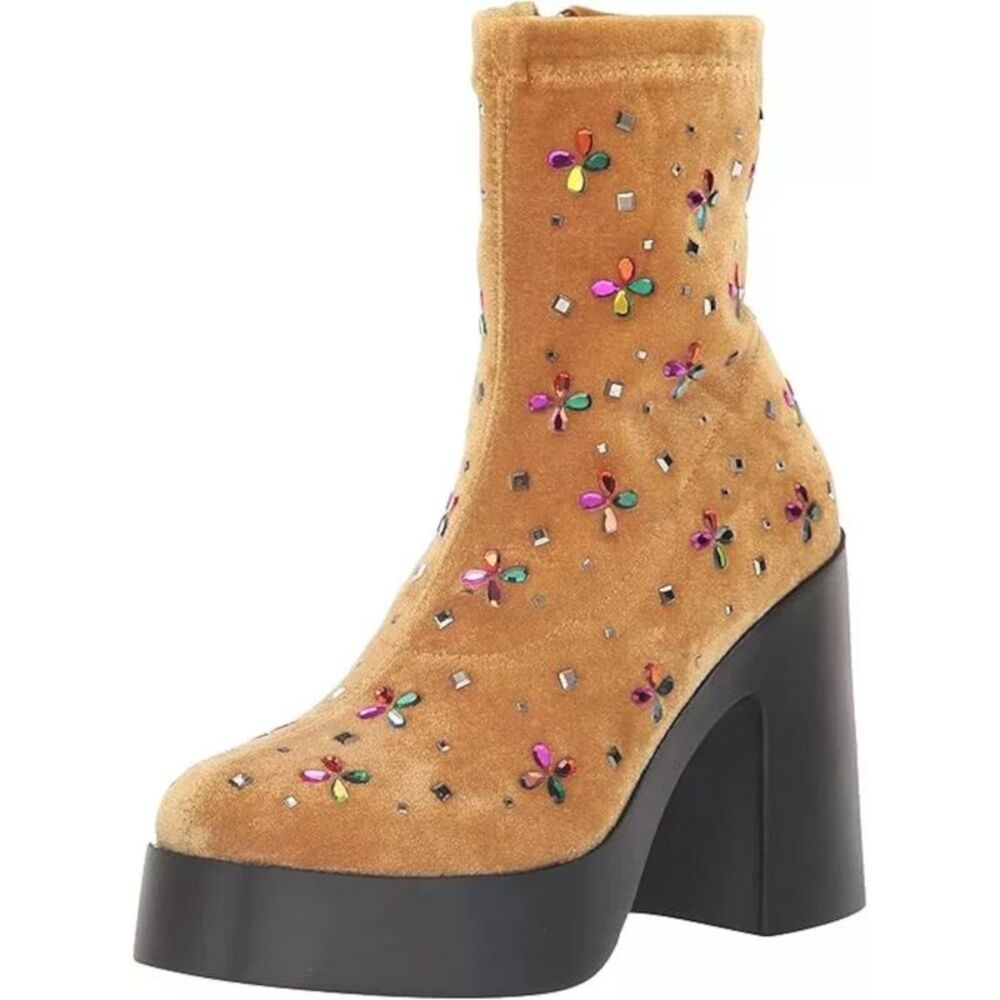 Betsey Johnson Tan Lace Up Boots NWOT with Colorful Embellishments